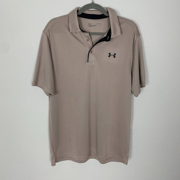 Under Armour Tan Tech Polo Mens Large Loose Short Sleeves - Picture 1 of 6